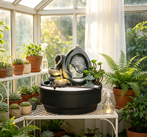Fontaine Zen Artistique avec Porte-<span class=keywords><strong>Encens</strong></span>, Sable et Râteau, <span class=keywords><strong>Bouddha</strong></span> à Cadre Arqué et <span class=keywords><strong>Cascade</strong></span> en Pot à Niveaux pour la Maison et le Patio - Product Image 5