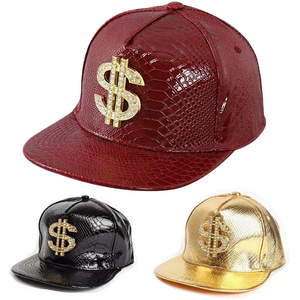 Casquette de baseball snapback unisexe ajustable en tissu lisse, motif Dollar Doré et texture croco, pour hip-hop, performance et fête, avec visière pare-soleil - Product Image 1