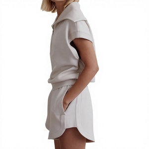 Ensemble 2 pièces tricoté pour femme, col marin, fermeture éclair, coupe ample, couleur unie, décontracté, printemps-été, usage quotidien - Product Image 3