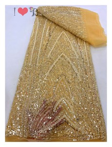 Le plus récent tissu de robe de mariée perlée colorée et de luxe perle dentelle tissu <span class=keywords><strong>maille</strong></span> exquise dentelle perlée pour mariage - Product Image 6
