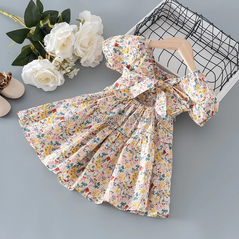 Children's Dress Prints Summer Kids Clothing Girls Party Dress Bow Sets Baby Girl Casual Lace Dress