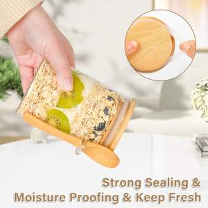 YOLOWE HOME Pots en verre <span class=keywords><strong>de</strong></span> 18 oz pour la préparation des repas, contenants pour les flocons d'avoine du jour au lendemain, couvercles en bambou, cuillères, collations pour le petit-déjeuner, pudding aux graines <span class=keywords><strong>de</strong></span> <span class=keywords><strong>chia</strong></span>, rangement - Product Image 3