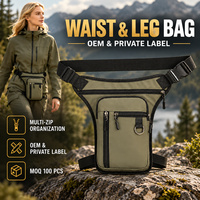 Sac utilitaire personnalisé pour la taille et les jambes avec plusieurs poches zippées, ceinture réglable et sangle de cuisse pour les voyages en extérieur, transport mains libres