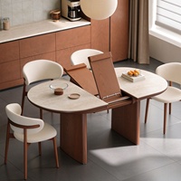 Table à manger ovale extensible moderne en pierre frittée avec base en bois massif, pliable et extensible, 8 places, pour la maison, l'hôtel, la villa