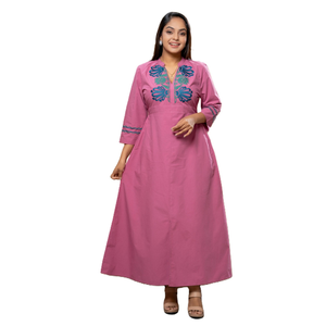 Vestido Maxi de Lujo con Bordado en V de Alta Gama, Color Rosa, Casual para Mujer - Product Image 2