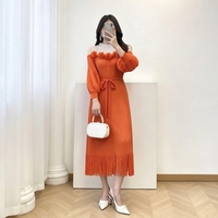 Robe longue de soirée en gros de Chine, style Miyake, avec patchwork, fleurs 3D, ceintures, plissée, tissée, respirante et infroissable