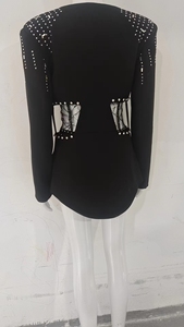 Completo da <span class=keywords><strong>Donna</strong></span> Due Pezzi di Alta Qualità con Giacca <span class=keywords><strong>Nera</strong></span> a Maniche Lunghe e Patchwork per Feste - Product Image 3