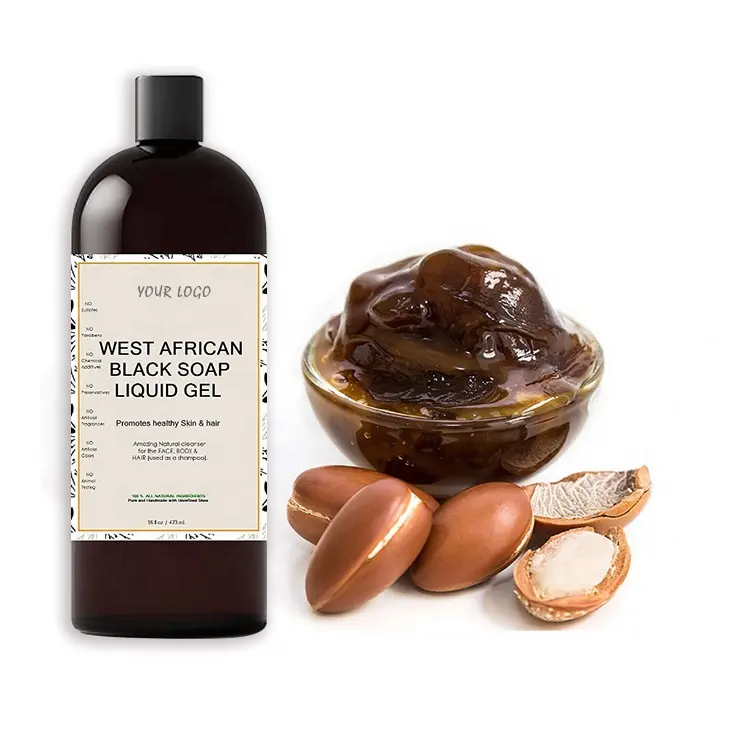 2022 New Natural Organic Shea Moisture Raw African Black Soap Lightening Liquid Bath Soap For Women Black Acne Eczema Treatment