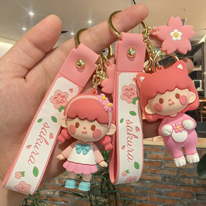 Móc khóa hình cô gái Sakura dễ thương 3D bằng cao su mềm PVC không độc hại, in lụa, kiểu <span class=keywords><strong>Kawaii</strong></span>, mặt dây treo túi xinh xắn, họa tiết hoa anh đào hoạt hình - Product Image 4