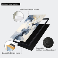 Grande Peinture Abstraite Fluide Bleue et Dorée sur Toile pour Décoration Murale Moderne de Salon et Porche