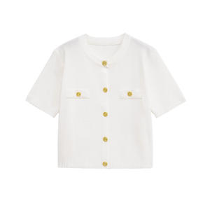 <span class=keywords><strong>Cardigan</strong></span> da Donna Elegante in Maglia Personalizzato all'Ingrosso a Maniche Corte con Girocollo e Bottoni Dorati - Product Image 5