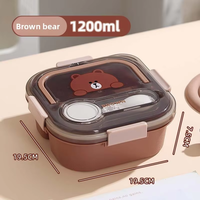 Lonchera Infantil Cuadrada de Plástico, Diseño Animado, Ecológica, Hermética, Apta para Microondas, Portátil, con Asa