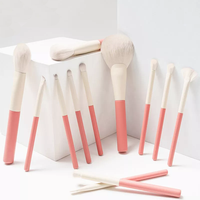 Lot de 12 pinceaux de maquillage courts vegan rose beige doux avec sac Pinceaux de maquillage synthétiques de marque privée logo personnalisé