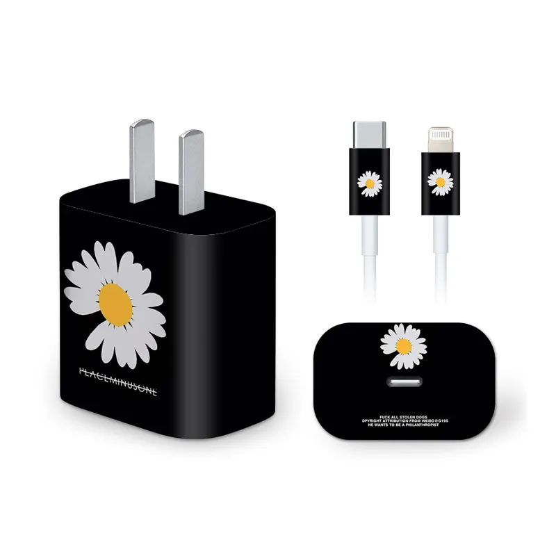White floret black waterproof scratch proof cartoon cartoon iPhone power adapter charging head label sticker