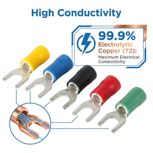 Embout à sertir fourche T2 en <span class=keywords><strong>cuivre</strong></span>, anti-corrosion, avec gaine <span class=keywords><strong>PVC</strong></span>, 16-10 AWG, pour applications automobiles et marines, conforme ISO9001, ignifuge, haute performance - Product Image 4