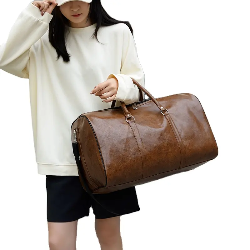 Wholesale Large Capacity Leather Pu Retro Duffle Bags Custom Daily Leisure Handbags Shoulder Weekend Duffel Travel Bag