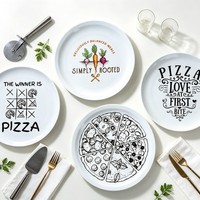 Assiette à dîner en céramique à motifs, assiette ronde en porcelaine blanche pour restaurant, maison, pizza, salade, logo personnalisé, vente en gros