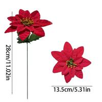 Buket Natal Buatan Kain Bergaya Anime Kartun Merah, Bunga Poinsettia Dua Lapis untuk Dekorasi