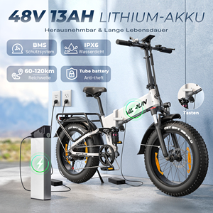 Bicicleta Plegable con Llantas Gruesas de 20 Pulgadas, 750w, 48v, 13ah, Alcance de 120 km, Doble Suspensión, Carga de 150 kg, IP65, Disponible en Almacén de la UE, S20-1plus - Product Image 4