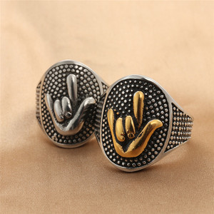 Anillo con gesto de mano, de acero de titanio, en colores plata y oro, estilo punk, joyería para hombres y mujeres, accesorio de moda. - Product Image 1