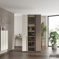 Armoire murale complète en chêne clair avec poignées dissimulées, pour chambre à coucher, salle de thé, rangement polyvalent, avec miroir