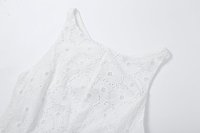 Robe midi décontractée et élégante SHENZHU pour femme, nouvelle collection 2026, avec broderie ajourée et dos nu, style rétro chic sans manches.