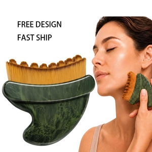 Brosse faciale de drainage lymphatique en jade avec logo personnalisé pour le brossage à sec, réduit les gonflements et la fatigue, écologique - Product Image 1