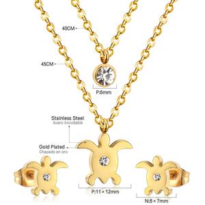 Parures de bijoux en gros mignonnes en acier inoxydable : collier et boucles d'oreilles au design de collier à double chaîne - Product Image 3