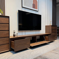 Ensemble de meuble TV et table basse en noyer massif, design moderne et personnalisable, gain de place, style nordique et japonais minimaliste, pour salon