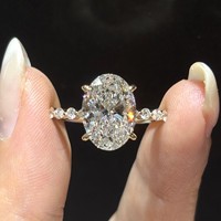 Cincin Tunangan/Pernikahan Wanita Berlian Buatan Laboratorium Bersertifikat IGI CVD HPHT Gaya Vintage Emas Padat 18K Potongan Oval Tebal