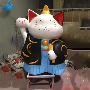 Estatua de <span class=keywords><strong>Gato</strong></span> de la Fortuna - <span class=keywords><strong>Gato</strong></span> de la Suerte de Fibra de Vidrio Pintado a Mano con Campana y Delantal Floral para Hogar, Oficina y Escaparates - Product Image 3