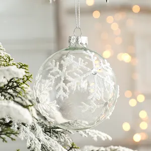 100 Großhandel heiße Verkäufe Große 8cm/80mm klare runde Schneemann & Schneeflocke Weihnachts baums chmuck Glaskugel Ornamente