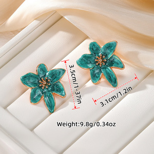 Flower Stud <b>Earrings</b> Zinc Alloy Women's Party Jewelry <b>Green</b> Black Orange Purple Colorful Fashion <b>Earrings</b> - Product Image 2