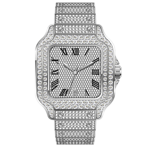 Custom pass <span class=keywords><strong>tester</strong></span> iced out diamante fornecedor quadrado prata rosa ouro aço inoxidável mecânica vvs moissanite relógio para homens - Product Image 1