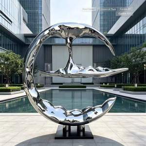 Escultura de Anillo Grande Moderna de Acero Inoxidable Pulido, Resistente a la Intemperie, Escultura Circular Calada para Exteriores, Decoración de Jardín, Plaza, Hotel - Product Image 1