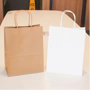 ถุงกระดาษคราฟท์สีน้ำตาลแบบมีหูหิ้วสำหรับร้านอาหาร รีไซเคิลได้ พิมพ์ลายได้ตามต้องการ สำหรับอาหารแบบนำกลับบ้าน/อาหารจานด่วน - Product Image 3
