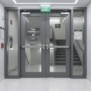 Puerta Cortafuego de Acero Galvanizado de Doble Hoja con Panel de Visión y Barra Antipánico para Edificios Comerciales y Almacenes Industriales - Product Image 1