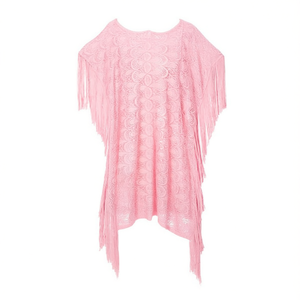 Robe de plage en dentelle à franges rose Peacock Flower Overcoat Chal 80x80 cm - Product Image 2