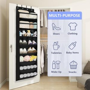 Over The Door Shoe Organizer 8 <b>Shelves</b> 68 Inch Black Hanging Shoe Rack For Closet Storage With <b>Deep</b> Pockets - Product Image 6