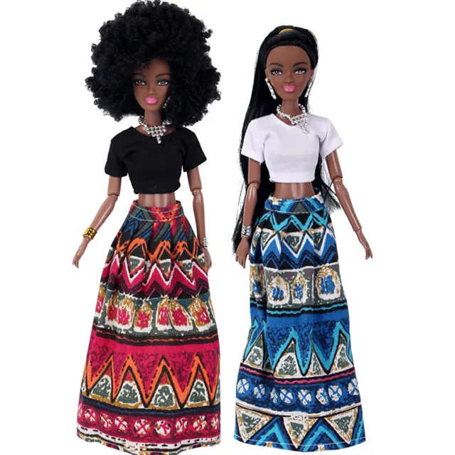 มาใหม่กระโปรงยาว11.5นิ้ว Afro Bjd แฟชั่นอเมริกันแอฟริกันตุ๊กตาสีดำสำหรับเด็ก