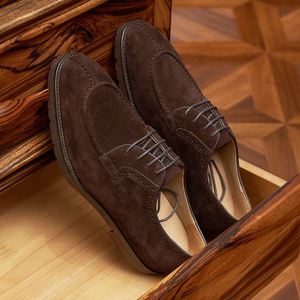 Zapatos Formales de Negocios Italianos, Estilo Derby con Cordones Cuadrados, de Gamuza, Hechos a Mano, Pulidos, Transpirables, Antideslizantes y Ligeros - Product Image 6