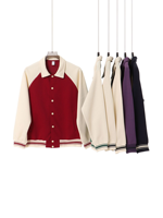 Fabricants de vêtements – Nouvelle veste de baseball personnalisée 380G à col en V contrastant, style scolaire, coupe ample, cardigan boutonné pour l'automne et l'hiver