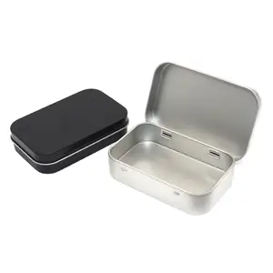 Caja de hojalata de metal personalizada con tapa, bálsamo de goma de mascar, embalaje rectangular, pequeña lata con bisagra de menta y caramelo