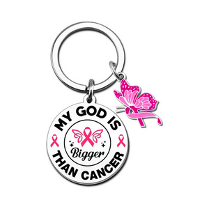 Llavero Espiritual con la Frase 'Mi Dios es Más Grande que el Cáncer', para Concientización sobre el Cáncer de Mama, Pancreático, Ovárico y de Vejiga, para Mujeres - Product Image 2