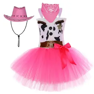 새로운 핑크 컨트리 얇은 명주 그물 드레스 카우걸 투투 드레스 모자 코스프레 할로윈 의상