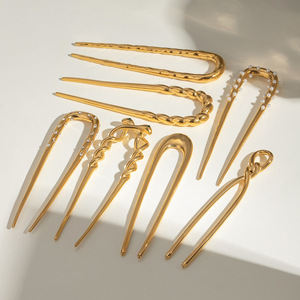 Horquillas para el Cabello de Acero Inoxidable con Oro de 18K, Estilo Clásico Europeo Americano, Lujo Ligero, con Cuentas Geométricas, Joyería para Tocado de Boda - Product Image 4