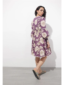 Robe midi en coton pour femme, couleur violette, col en V, manches longues, été, décontractée, confortable, légère, respirante, tendance, robe à la mode - Product Image 6