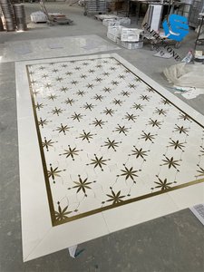 Chải đồng thau kim loại biểu tượng tùy chỉnh sàn khảm bức tranh tường cửa hàng bắt mắt trang trí bằng tia nước cắt hình lục giác gạch khảm gốm - Product Image 5