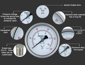 제조업체 100mm 스테인레스 스틸 압력 게이지 1.6% 1% 가격 압력계 다목적 16 바 2500bar 압력 게이지 - Product Image 5