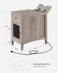 <span class=keywords><strong>Table</strong></span> d'appoint intelligente en MDF avec rangement, ports USB, prises électriques, station <span class=keywords><strong>de</strong></span> charge, tiroir, armoire et porte-revues - Product Image 3